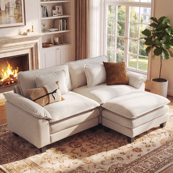 CDCASA 86" Modular Sectional Sofa, 2-Seat L Shaped Cloud Couch with Movable Ottoman, Deep Seat Modern Sofa, Sectional Couches for Living Room, Beige