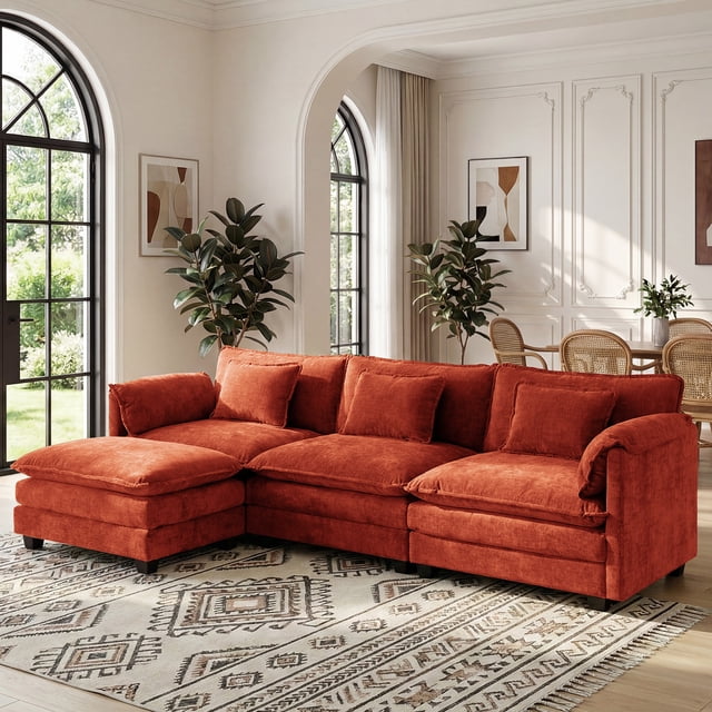 CDCASA L Shaped Couch Set, 3-Seater Modular Sectional Sofa with Movable ...