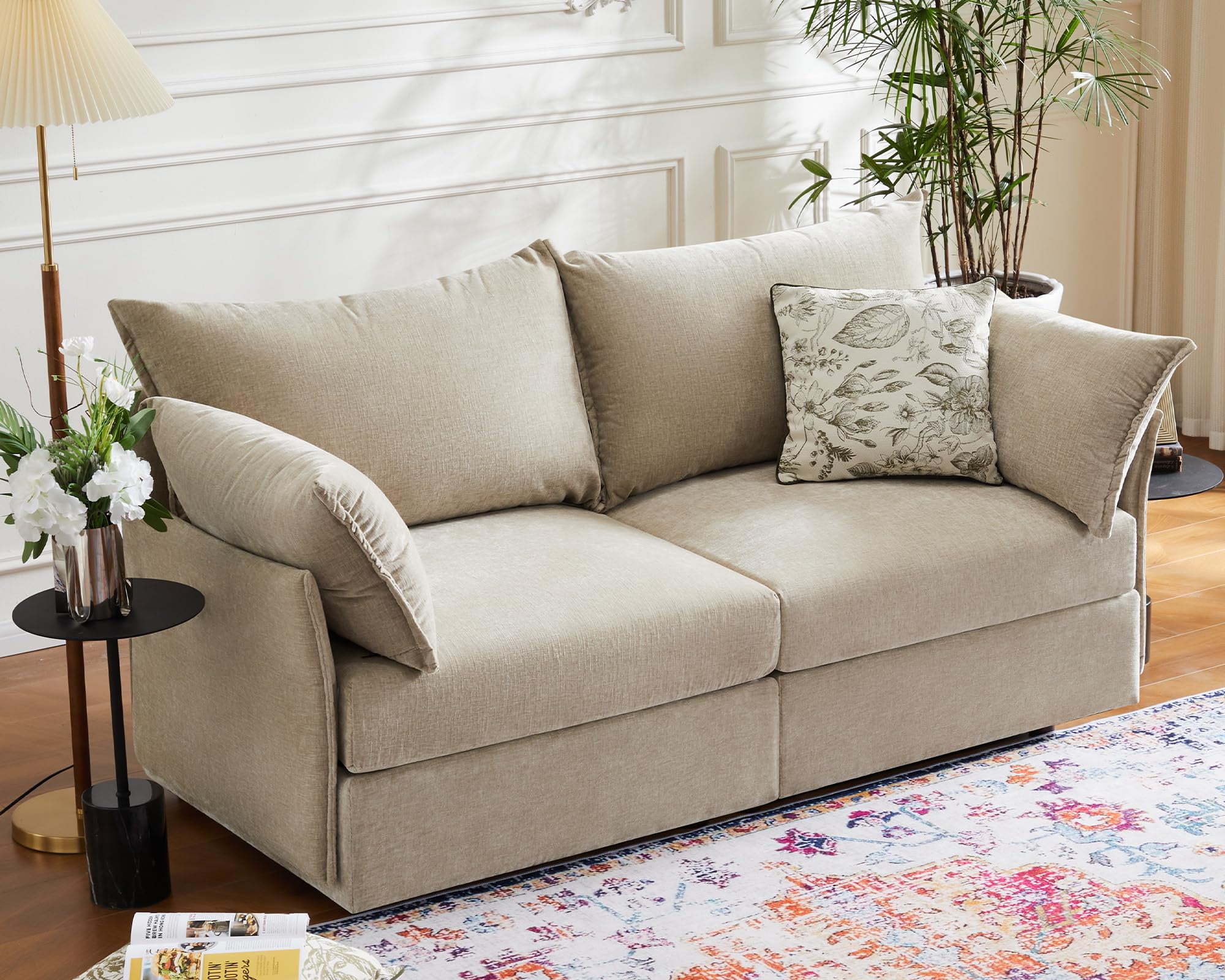 CDCASA Modern Loveseat Sofa, 2 Seater Chenille Sectional Sofa Couch with Deep Seat, Upholstered Couches for Living Room, Beige