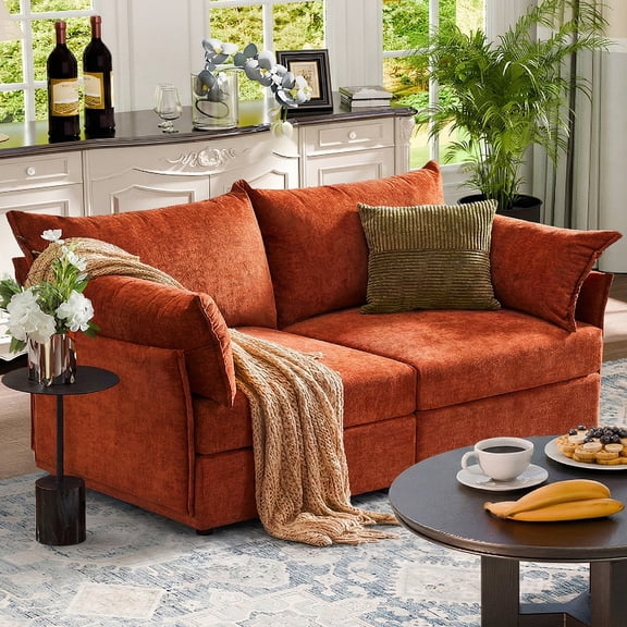 CDCASA Modern Loveseat Sofa, 2 Seater Chenille Sectional Sofa Couch with Deep Seat, Upholstered Couches for Living Room, Terracotta