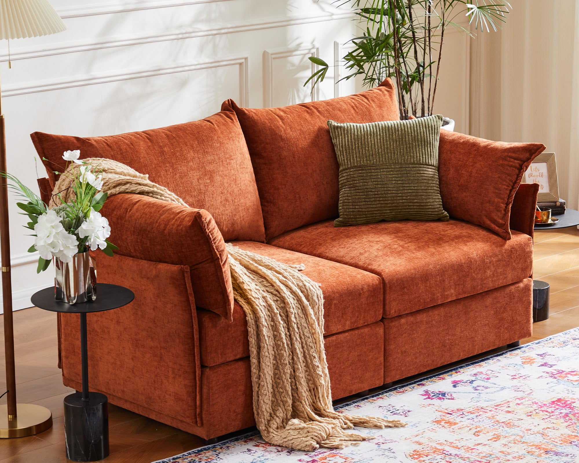 CDCASA Modern Loveseat Sofa, 2 Seater Chenille Sectional Sofa Couch with Deep Seat, Upholstered Couches for Living Room, Terracotta