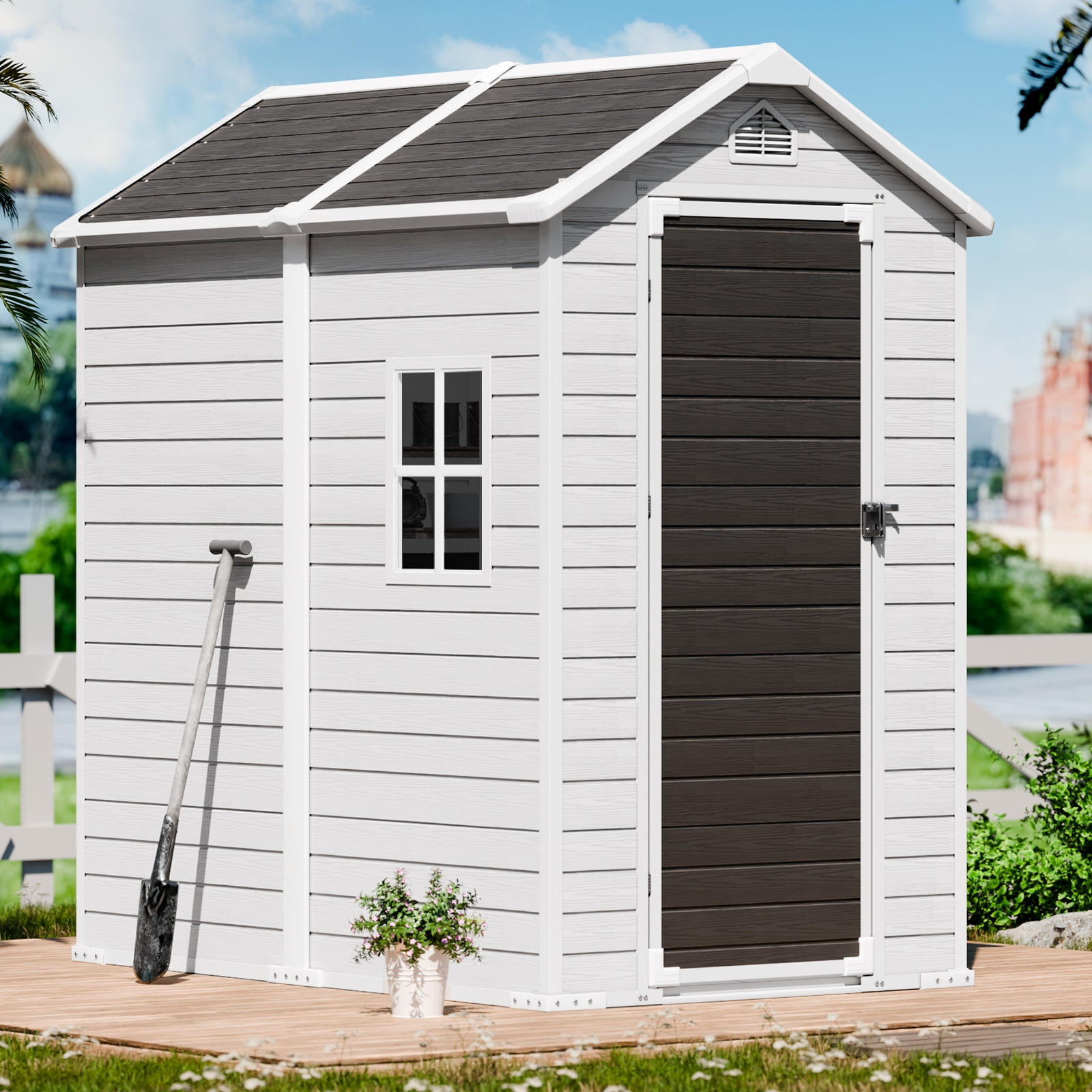 CDCASA Weatherproof Exterior Resin Storage Shed 6x4 FT with Floor