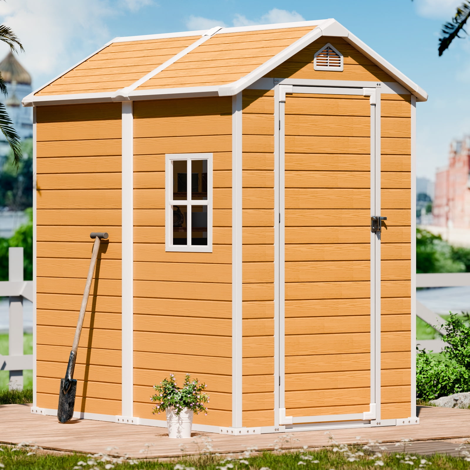 CDCASA Outdoor Resin Storage Shed 6x4 FT, Large Waterproof Outside Sheds Storage with Floor
