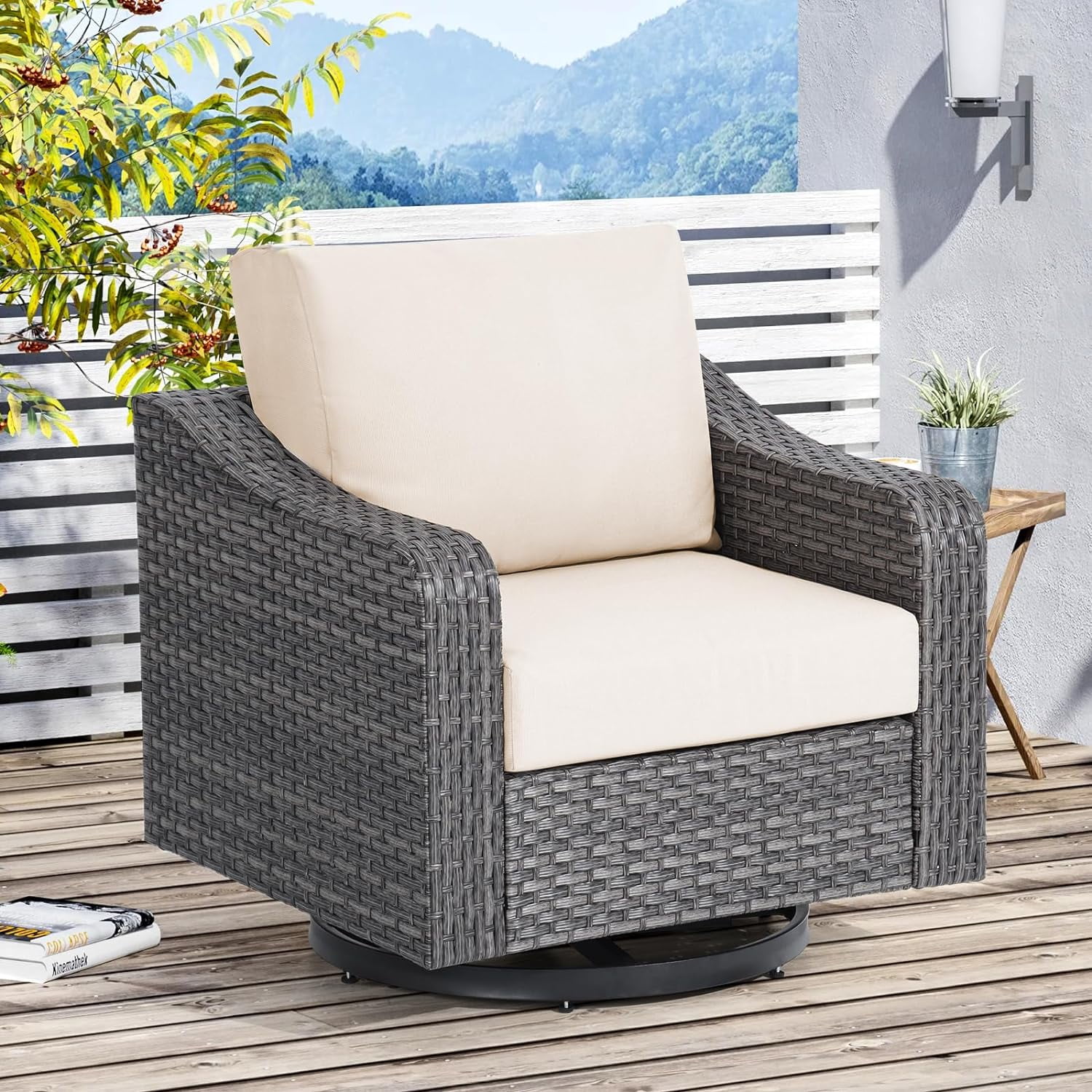 CDCASA Outdoor Swivel Patio Chair, 360° Rotating Wicker Patio Bistro ...