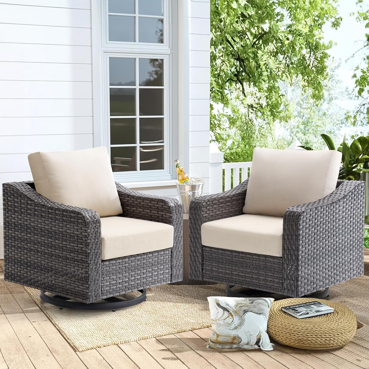 CDCASA Comfortable Rattan Patio Furniture Set for Porch, Lanai, Sunroom ...