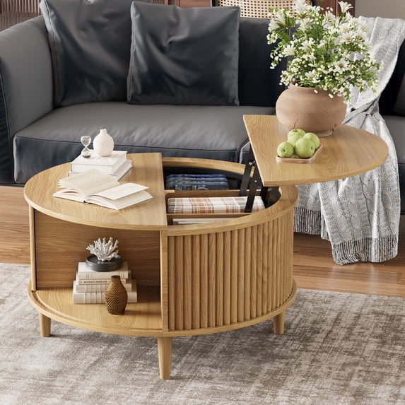 Medical Slider Racks CDCASA Round Coffee Table with Storage, Fluted Lift Top Coffee Tables ...