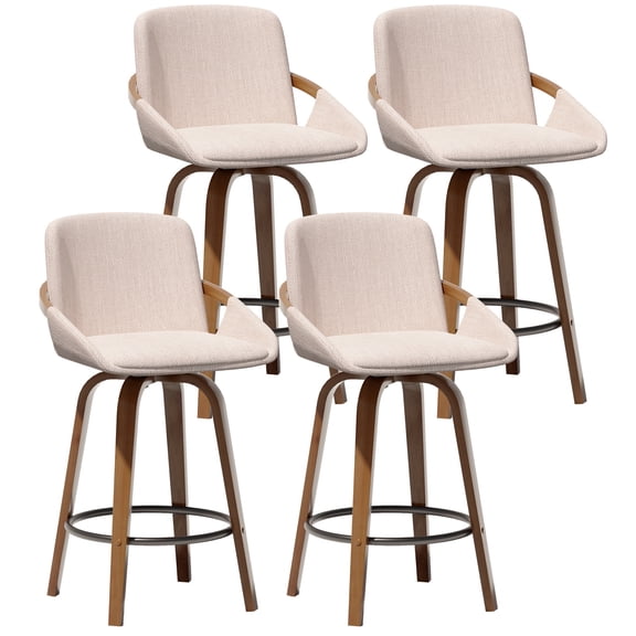 CDCASA Swivel Bar Stools Set of 4, 26 Inch Counter Height Bar Stools with High Backrest, Linen Wood Upholstered Modern Barstools for Kitchen Counter, Beige