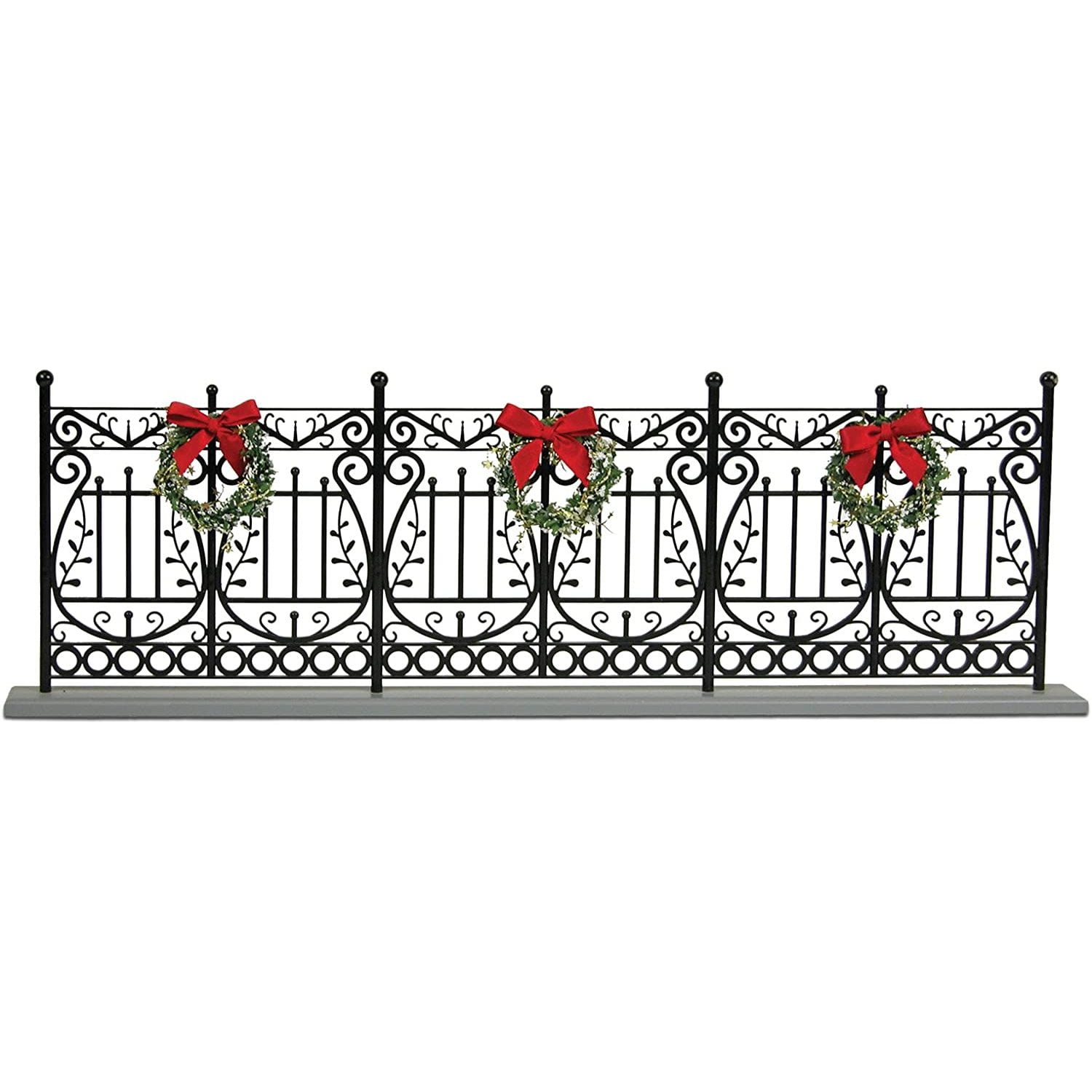 Black Wrought Iron Christmas Fence with Wreaths