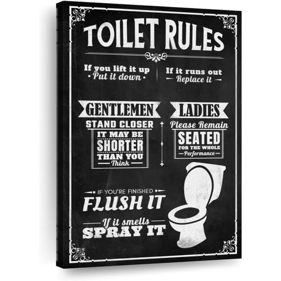 CDDposter His And Hers Bathroom Rules Canvas - 1 Panel Typography Bathroom Quotes Wall Decor - Bathroom Art Funny Quote and Bathroom Wall Art Canvas - Funny Wall Quotes - 20" X 30"