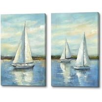 CDDposter Bedroom Sailboat Canvas Wall Art: 2 Piece Ocean Nautical Painting Coastal landscape Textured Picture Seascape Artwork for living room Bathroom