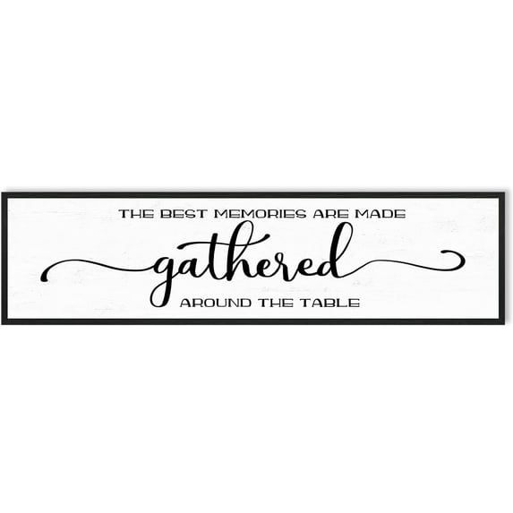 CDDposter The Best Memories Are Made Gathered Around The Table Wall Decor: Farmhouse Kitchen Wall Art Framed Large Rustic Kitchen Sign Modern Dining Room Wall Decor Hanging Wall Plaques 12"x40"