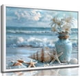 thumbnail image 1 of CDDposter Blue Beach Bathroom Canvas Wall Art Ocean Theme Flower Picture Wall Decor Coastal Seascape Poster Seaside Starfish Seashell Painting Print Artwork for Living Room Bedroom Unframed,16x24in, 1 of 6