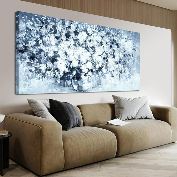 CDDposter Canvas Wall Art Decor Modern Pictures Wall Decor White Blue Flower Wall Decor Artwork for Walls Textured Wall Art Prints Large Botanical Wall Art Bedroom Room Living Room Office Wall Decor