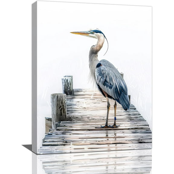 CDDposter Coastal Bathroom Wall Art Sea Bird Wall Decor Blue Heron Pictures Ocean Beach Canvas Painting Prints Artwork Framed for Living Room Bedroom Bathroom Home Decor 12"x16"