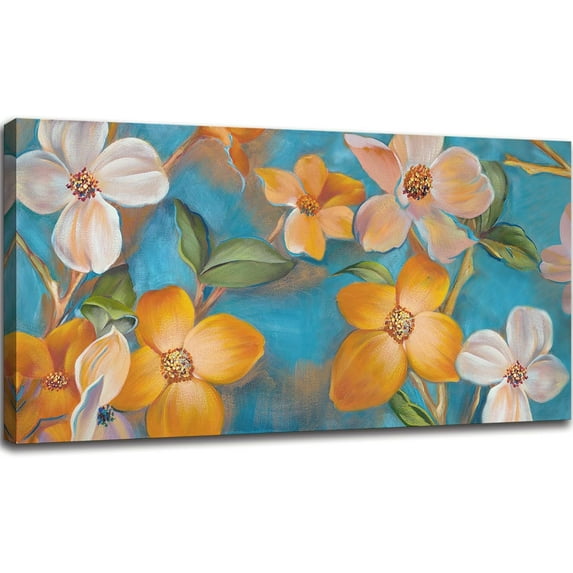 CDDposter Colorful Flowers Canvas Wall Art Decor Large Farmhouse Floral Painting Picture Print Blue Vintage Artwork Poster for Bedroom Living Room Office Decoration 20"x40"