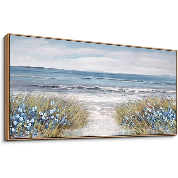 CDDposter Framed Wall Art for Bedroom Decor - Farmhouse Boho Beach Coastal Vintage Floral Ocean Wall Picture Daisy Flowers Sea Canvas Print Nautical Neutral Seascape Artwork for Home Living Room