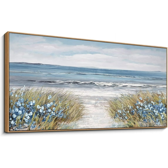 CDDposter Framed Wall Art for Bedroom Decor - Farmhouse Boho Beach Coastal Vintage Floral Ocean Wall Picture Daisy Flowers Sea Canvas Print Nautical Neutral Seascape Artwork for Home Living Room