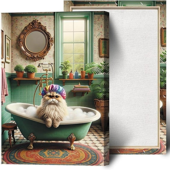 CDDposter Funny Cat Using Bathtub Bubble Bath Wear A Shower Cap Posters Colorful Aesthetic Canvas Wall Art Humor Animals Botanical Prints Painting For Home Bedroom Dorm Wall Decor 24X36in
