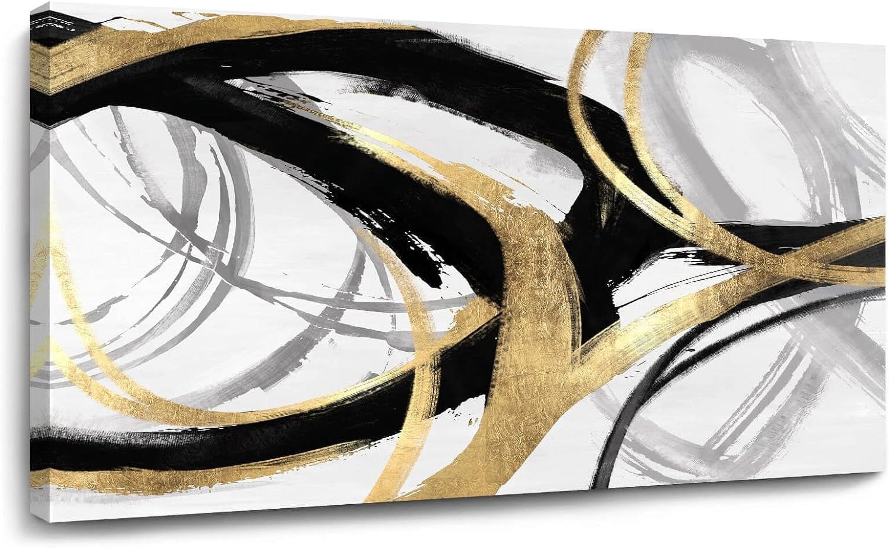 CDDposter Gold Wall Decor - Black Canvas Wall Art for Living Room- Large Line Artwork Oil Painting Abstract Pictures for Bedroom Kitchen Home Office