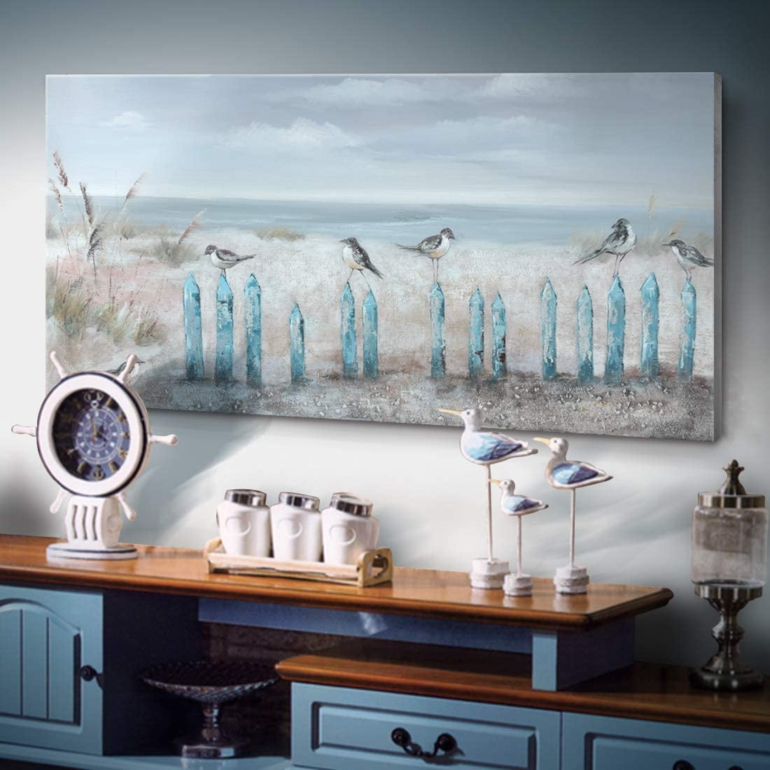 CDDposter Large Living Room Wall Art Hand-Painted 3D Seascape Canvas Oil  Painting Ocean Beach Coastal Picture Artwork for Home Decorations Bedroom Office  Décor 48x24inch - Walmart.com, image size:1100x1100