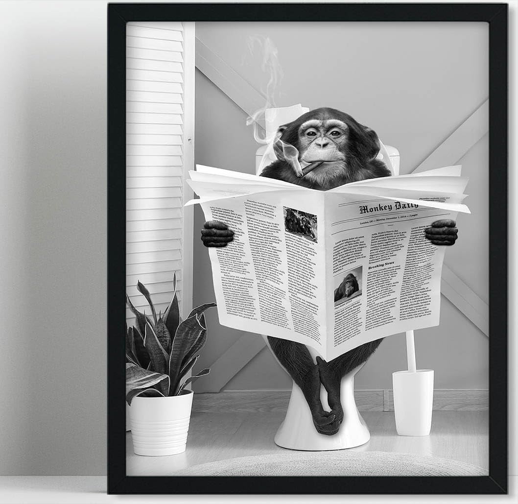 CDDposter Monkey Reading Newspaper Framed Poster Wall Art Animal ...