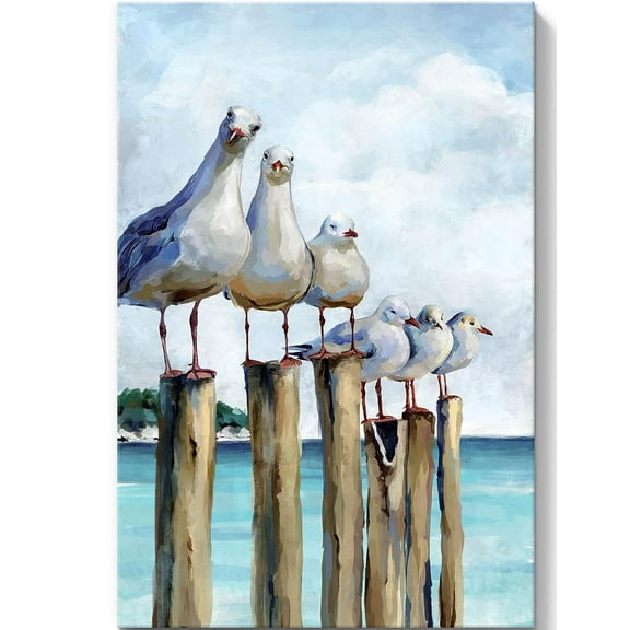 CDDposter Ocean Wall Art Coastal Sea Bird Artwork Framed Prints Wall Decor Teal Beach Canvas Paintings for Bathroom Bedroom Living Room Decor 16"x24"