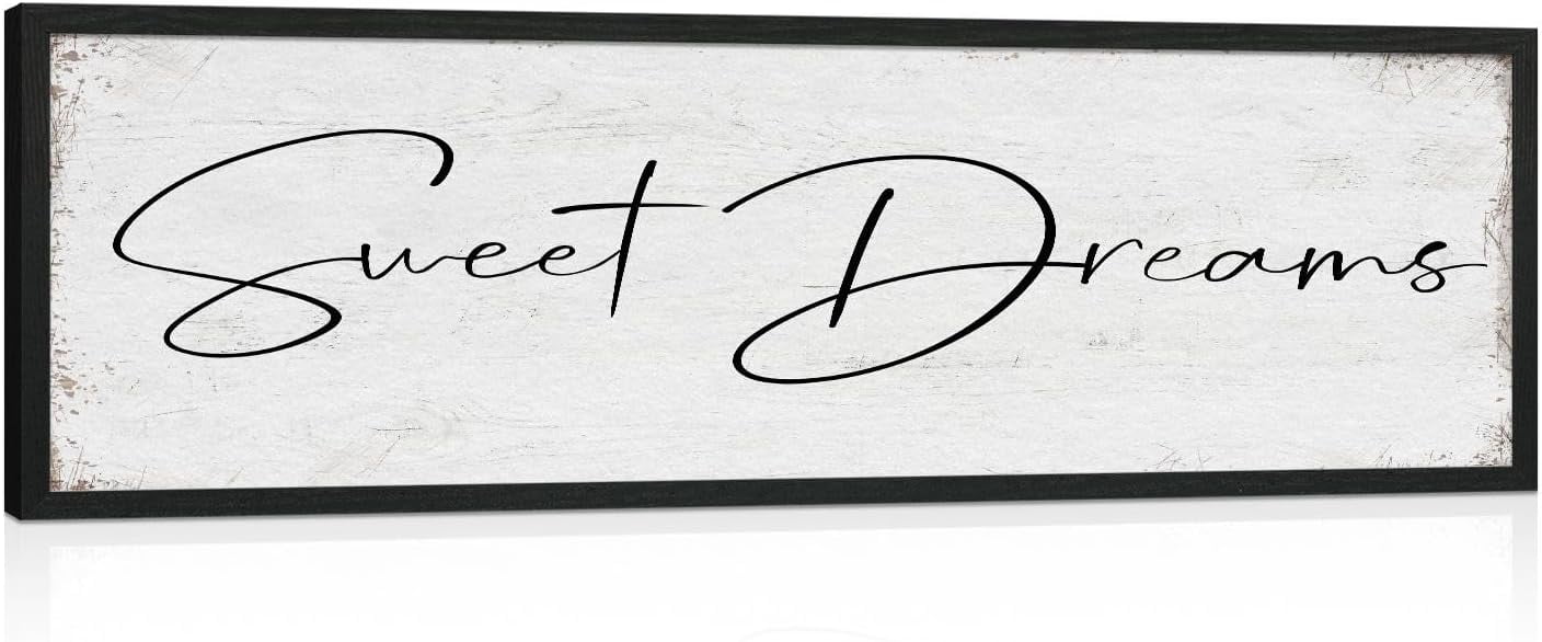 CDDposter Sweet Dreams Sign Bedroom Decor: Sweet Dreams Wall Decor Above Bed Large Farmhouse Guest Room Hanging Plaque Framed Wall Art for Over Bed 12" x 40"