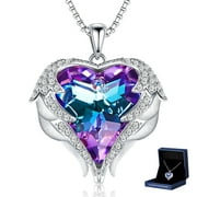 CDE JEWELRY CDE Angel Wing Heart Pendant, Purple Crystals, Brass, 19.69"