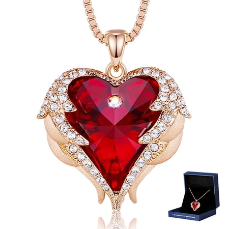 CDE Angel Wing Love Heart Pendant Necklaces for Women Anniversary Valentine's Day Best Gift Ideas for Women Fine Packing Gift Box