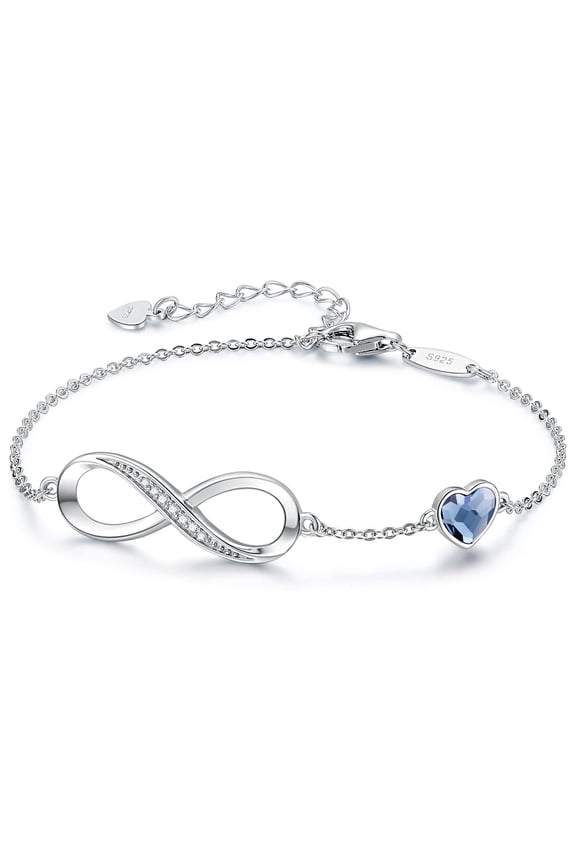 CDE Valentine's Day Gift Infinity Heart Birthstone Charm Bracelet for Women 925 Sterling Silver Adjustable Mother's Day Christmas Day Gift Anniversary Birthday Jewelry for Wife Girlfriend Her Y101