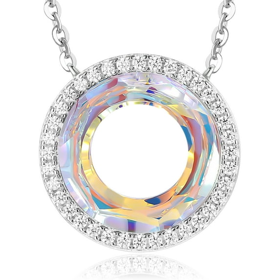 CDE Women Necklace Ferris Wheel Circle Necklaces for Women 925 Sterling Silver Crystal Women Jewelry Anniversary Gift Best Gift Fine Packing Gift Box