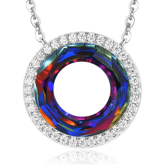 CDE Women Necklace Ferris Wheel Circle Necklaces for Women 925 Sterling Silver Crystal Women Jewelry Anniversary Gift Best Gift Fine Packing Gift Box