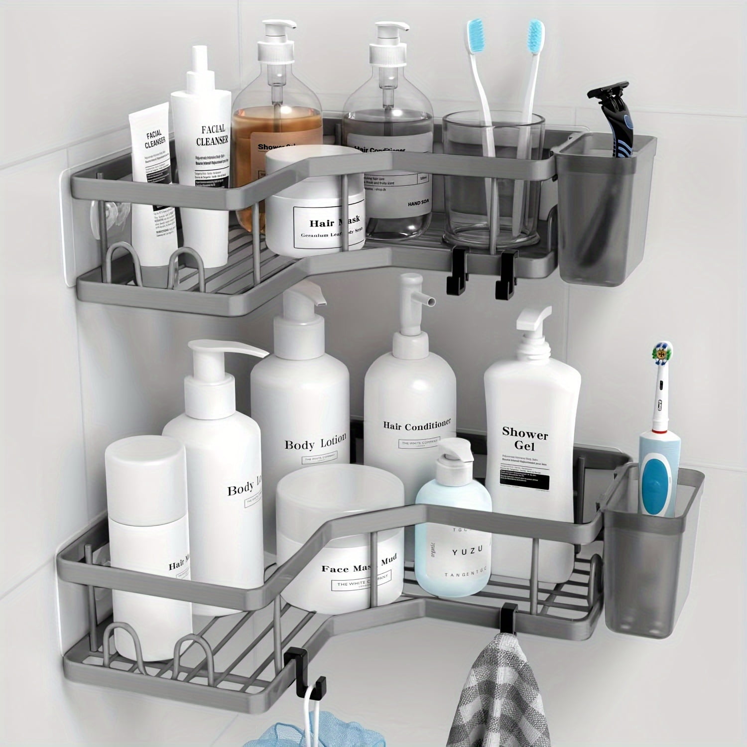 White Stainless Steel 2-Pack Corner Shower Caddy with Toothpaste Holder