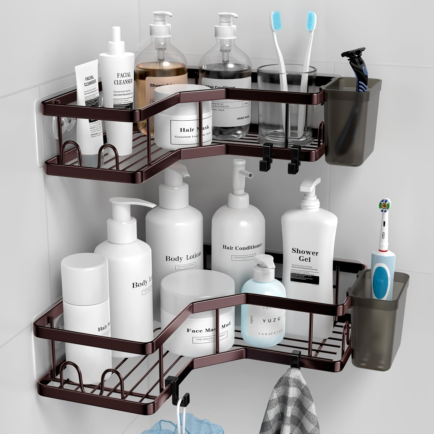 White Stainless Steel 2-Pack Corner Shower Caddy with Toothpaste Holder