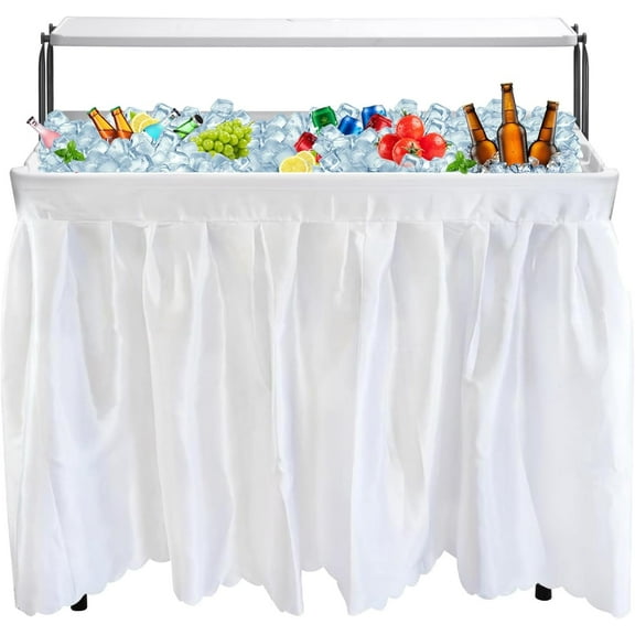 CDEN 4 ft ice Cooler Table, Outdoor Folding ice Table, Portable Cooler Table, ice Table, with Sink and Drain, with Removable Skirt (White)