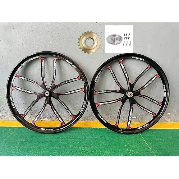 CDH 10 Blades 26" Bike Rim Set & Rear Adapter 36T Sprocket & 22T Flywheel Set, Bicycle Wheel Set