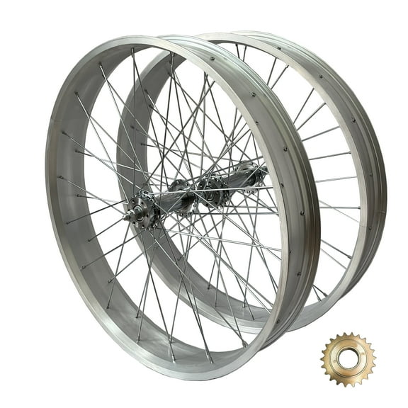 CDHPOWER 26" x 4'' Front and Rear Bike Wheel Set, Silver