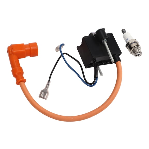 CDI Ignition Coil with Spark Plug Replacement for 49cc 50cc 66cc 80cc 2 Stroke Engine Motorized Bicycle, High Performance Ignition Parts (Orange, 5.91 x 4.33 x 1.97 in)