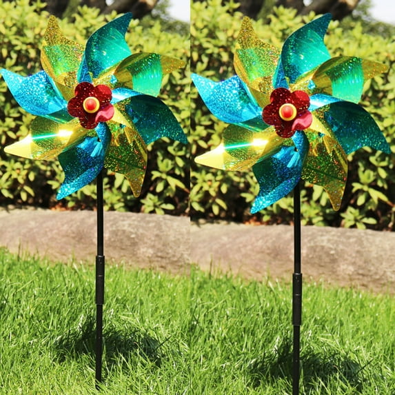 CDJLY Reflective Flower Pinwheels Wind Spinners Ornament Patio Lawn Party