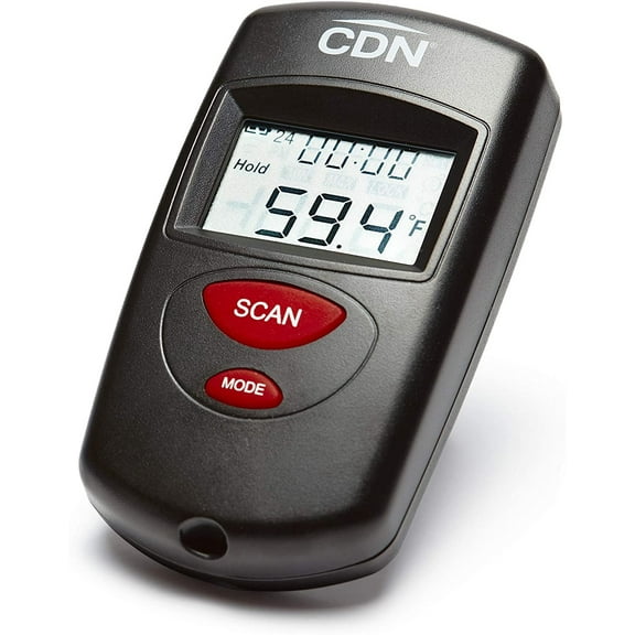 CDN 3 Function Infrared Thermometer, Timer & Clock, Easy-to-Read Display, Black