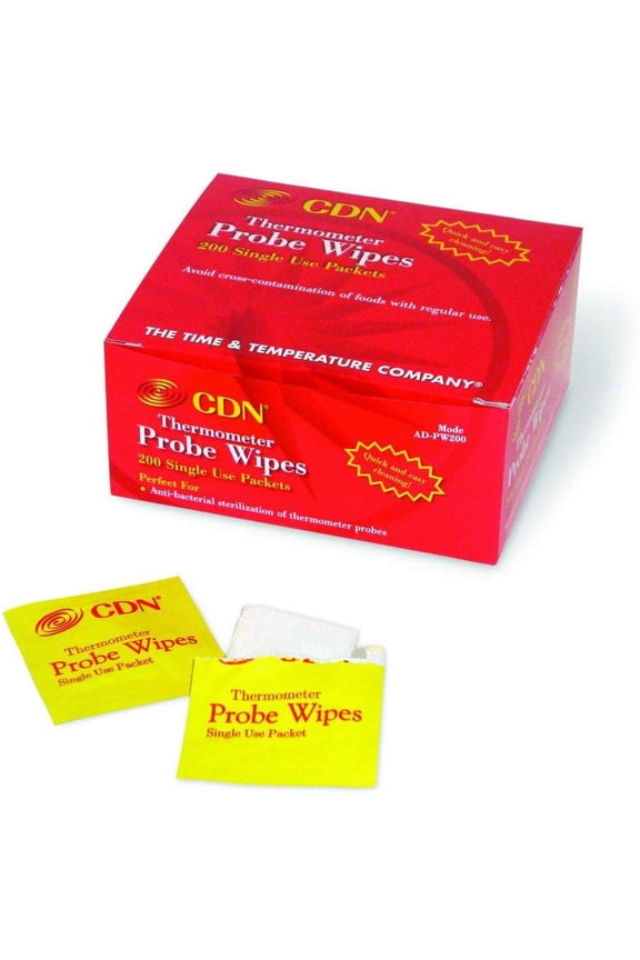 PW200 Thermometer Probe Wipes- Packets, 1.125" x 2" Pads Pack of 200