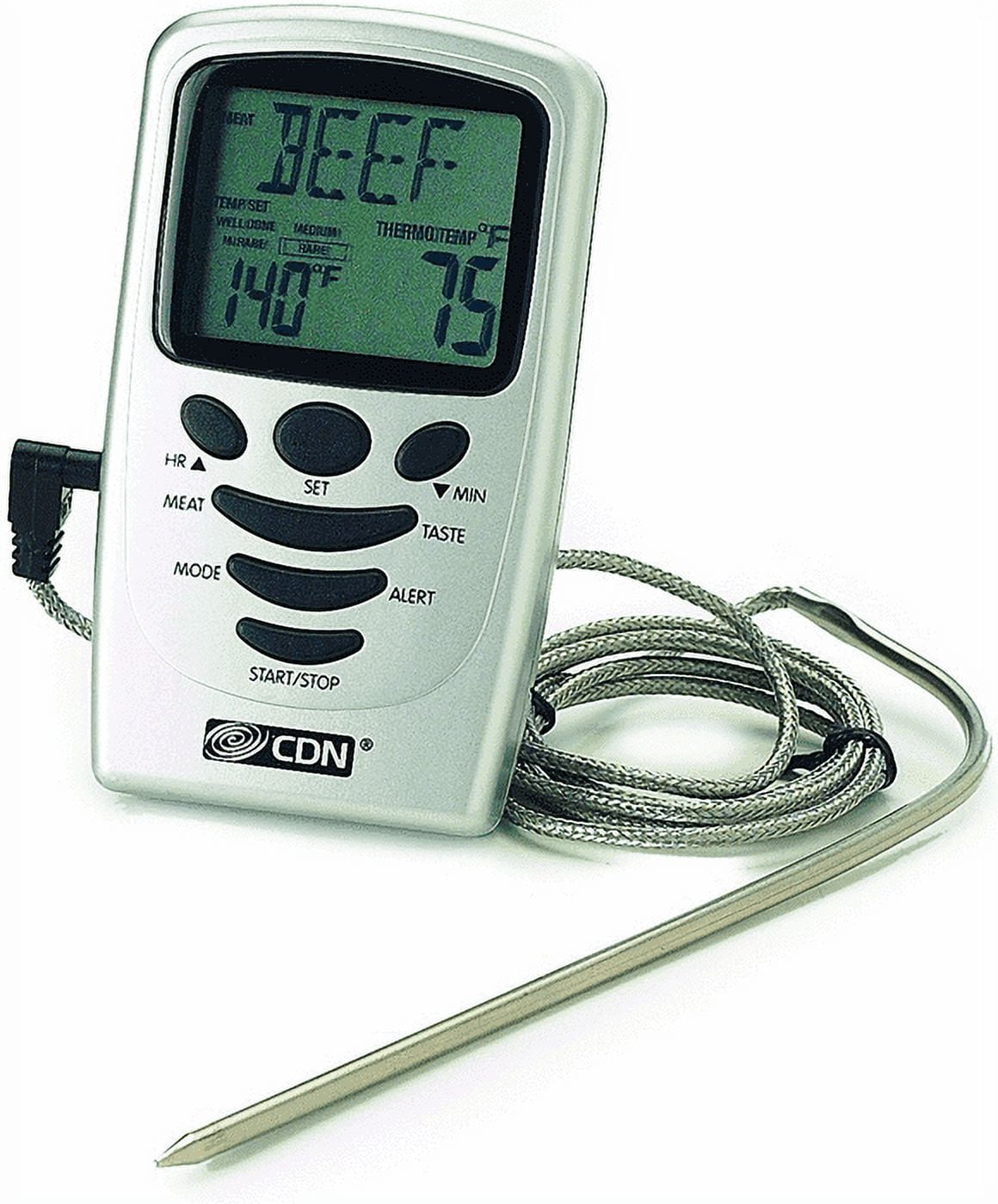 Taylor Programmable Wired Stainless Steel Probe Digital Meat 0.3lb  Thermometer with Backlight Display Screen Gray