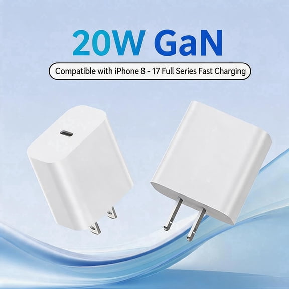 CDTOU 20W GaN USB-C Fast Charger for iPhone 8-17 Full Series, Compact Travel Wall Adapter with Smart IC & Trickle Charging Protection, White