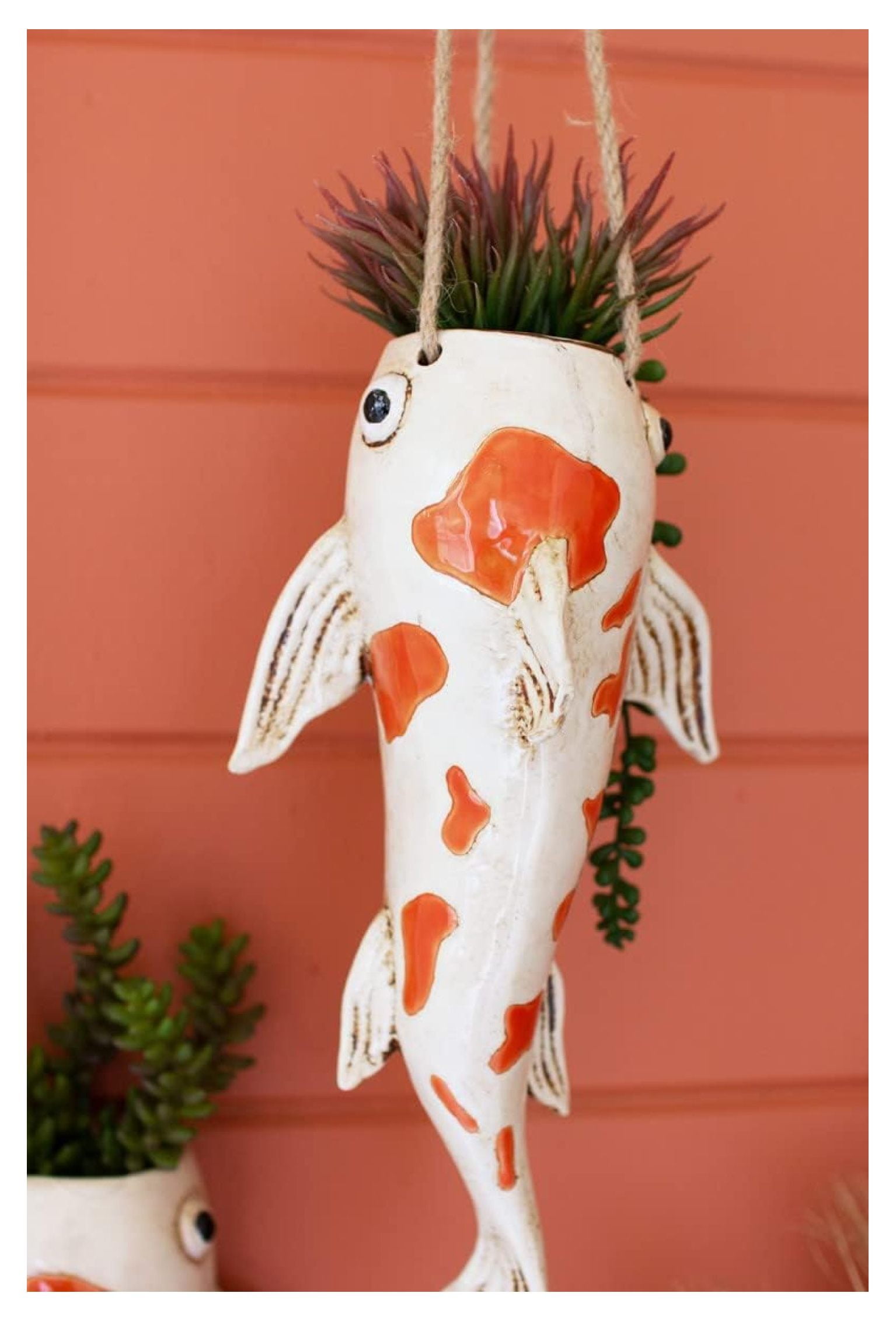 13-inch Ceramic Koi Fish Hanging Planter