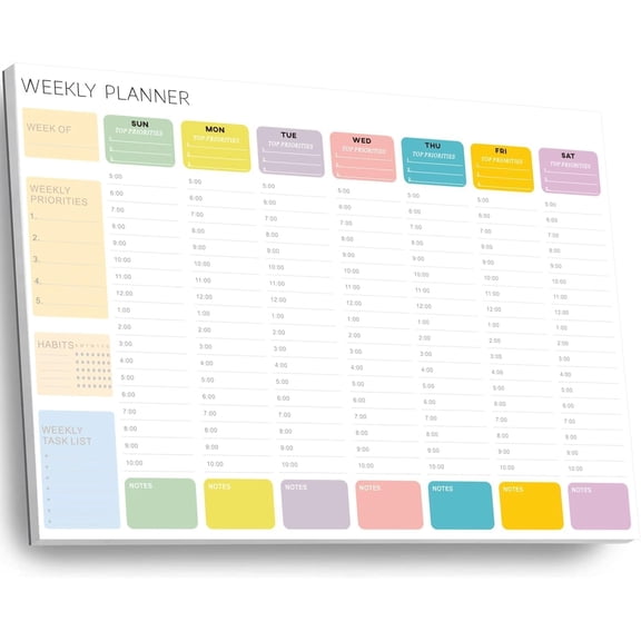 CDXHOM Undated ADHD Planner Pad - Weekly Hourly Schedule for Time Blocking & Productivity | 52 Tear-Off Sheets (8.5"x11") Notepad for Work, School & Projects
