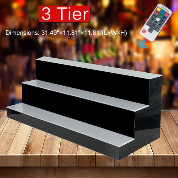 CDZHLTG 110V Led Lighted Liquor Bottle Display Shelf, Led Bar Shelves for Liquor 3-Step Lighted Liquor Bottle Shelf for Home/Commercial Bar, Acrylic Lighted Bottle Display with Remote & App Control