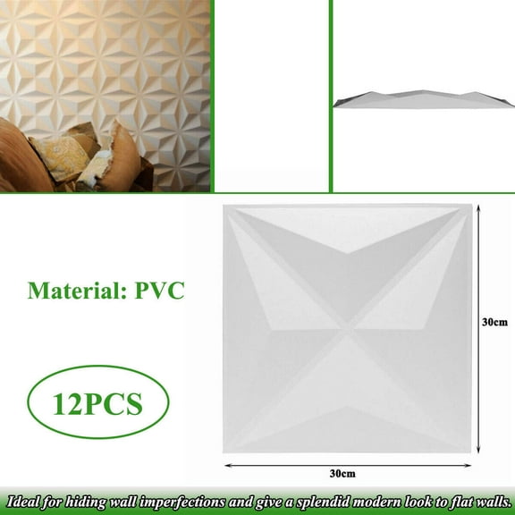 CDZHLTG 12PCS PVC 3D Wall Brick PE Wall Stickers Self Adhesive Foam Fake Wall Stickers White Wall Panel Diamond Design Tile for Living Room Kitchen Home Decor