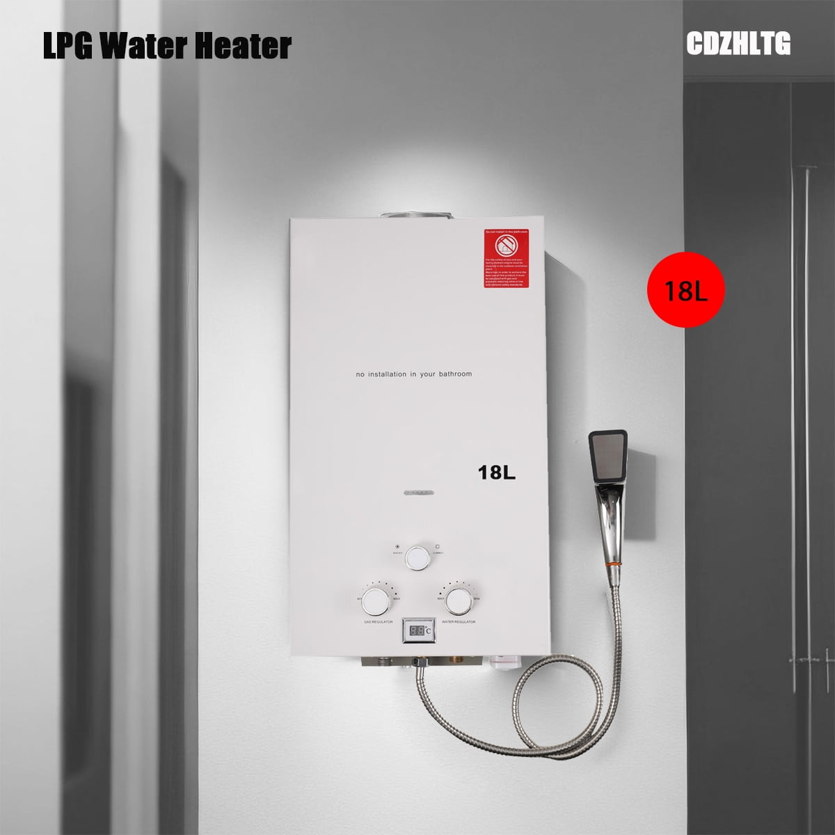 CDZHLTG 18L 36KW Gas Water Heater Propane Gas LPG Tankless Instant Boiler with Shower Kit