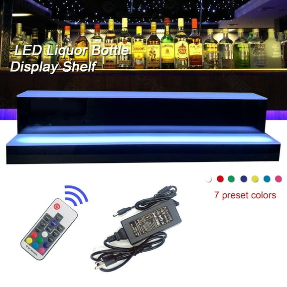CDZHLTG 2 Tier LED Liquor Bottle Display Shelf 31.49 in 2 Step Acrylic Lighted Bar Shelf with RF Remote Controller for Home Commercial Bar Countertop Display Stand