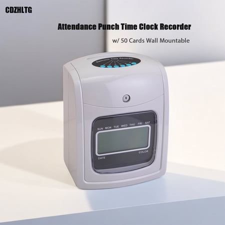 CDZHLTG Employee Attendance Punch Time Clock Payroll Recorder LCD Display w/ 50 Cards Wall Mountable